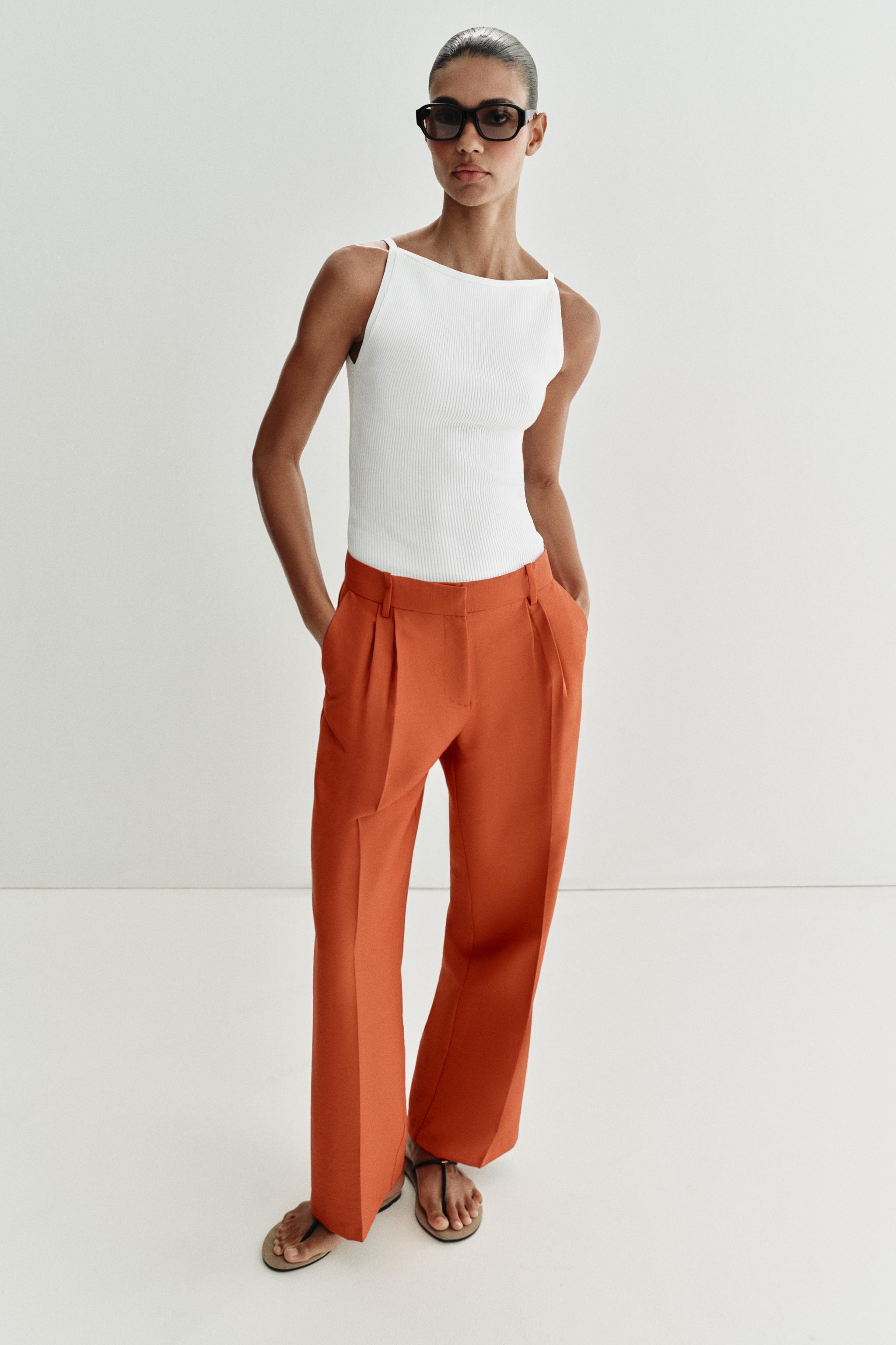 pleated straight leg pants