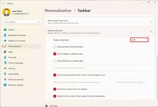 Taskbar left alignment setting