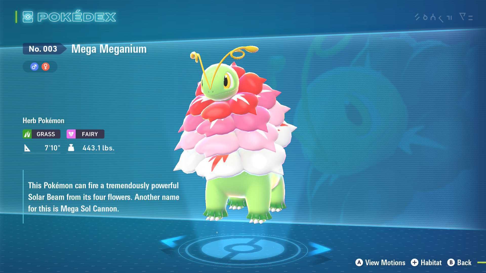 Mega Meganium Pokedex entry in Pokemon Legends: Z-A.
