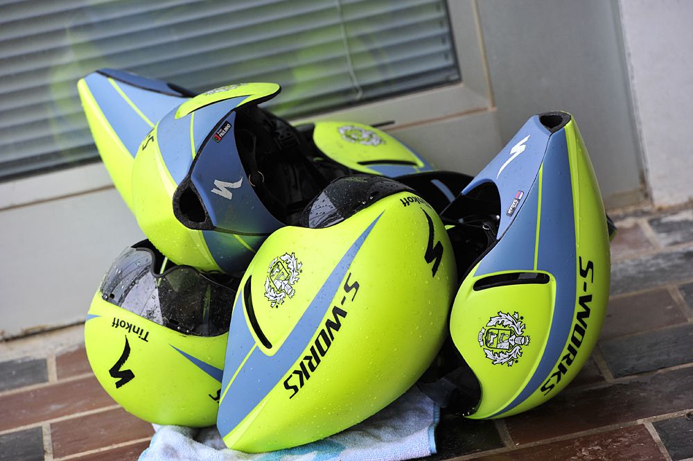 Tinkoff Team helmets after the team time trial at Tour of Croatia