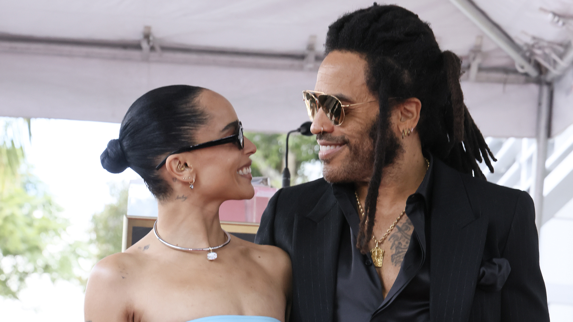 HOLLYWOOD, CALIFORNIA - MARCH 12: Zo&euml; Kravitz poses with Lenny Kravitz during his Hollywood Walk of Fame Star Ceremony on March 12, 2024 in Hollywood, California. (Photo by Rodin Eckenroth/Getty Images)