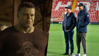 Hulk in She Hulk and Ryan Reynolds and Rob McElhenney in Welcome to Wrexham