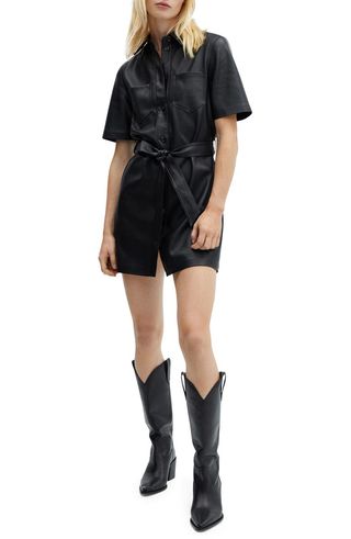 Belted Faux Leather Mini Shirtdress