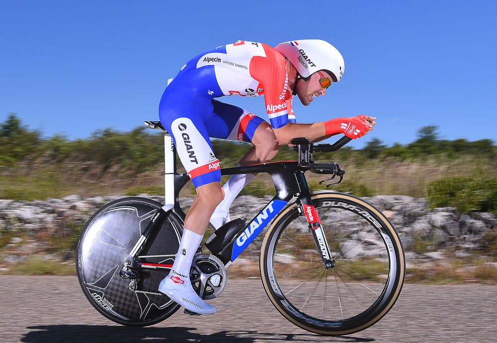 Tom Dumoulin en route during the stage 13 time trial at the Tour de France