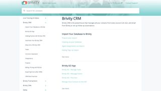 The main page of the Brivity Help Cente