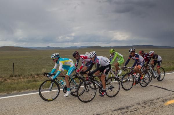 The seven-man break perservered through some lonely countryside and inclement weather.