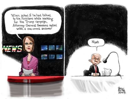 Political Cartoon U.S. Jeff Sessions Media Russia