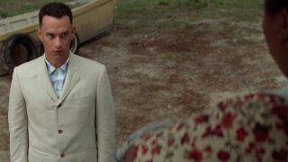 Tom Hanks in an all-white suit in Forrest Gump