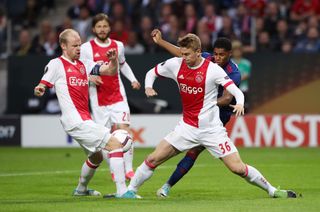 De Ligt, right, in action for Ajax against United in the 2017 Europa League final