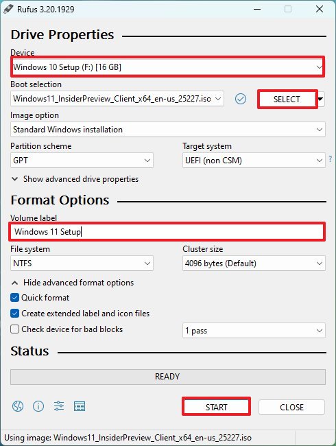 Rufus create Windows 11 USB