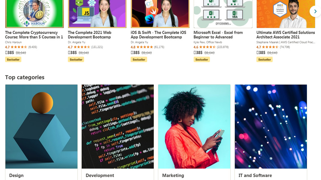Skillshare vs Udemy: Screenshot of Udemy homepage