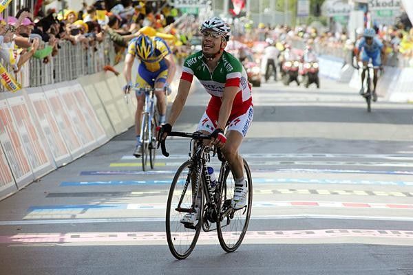 Giovanni Visconti (Quick Step) crosses the line exhausted but happy.