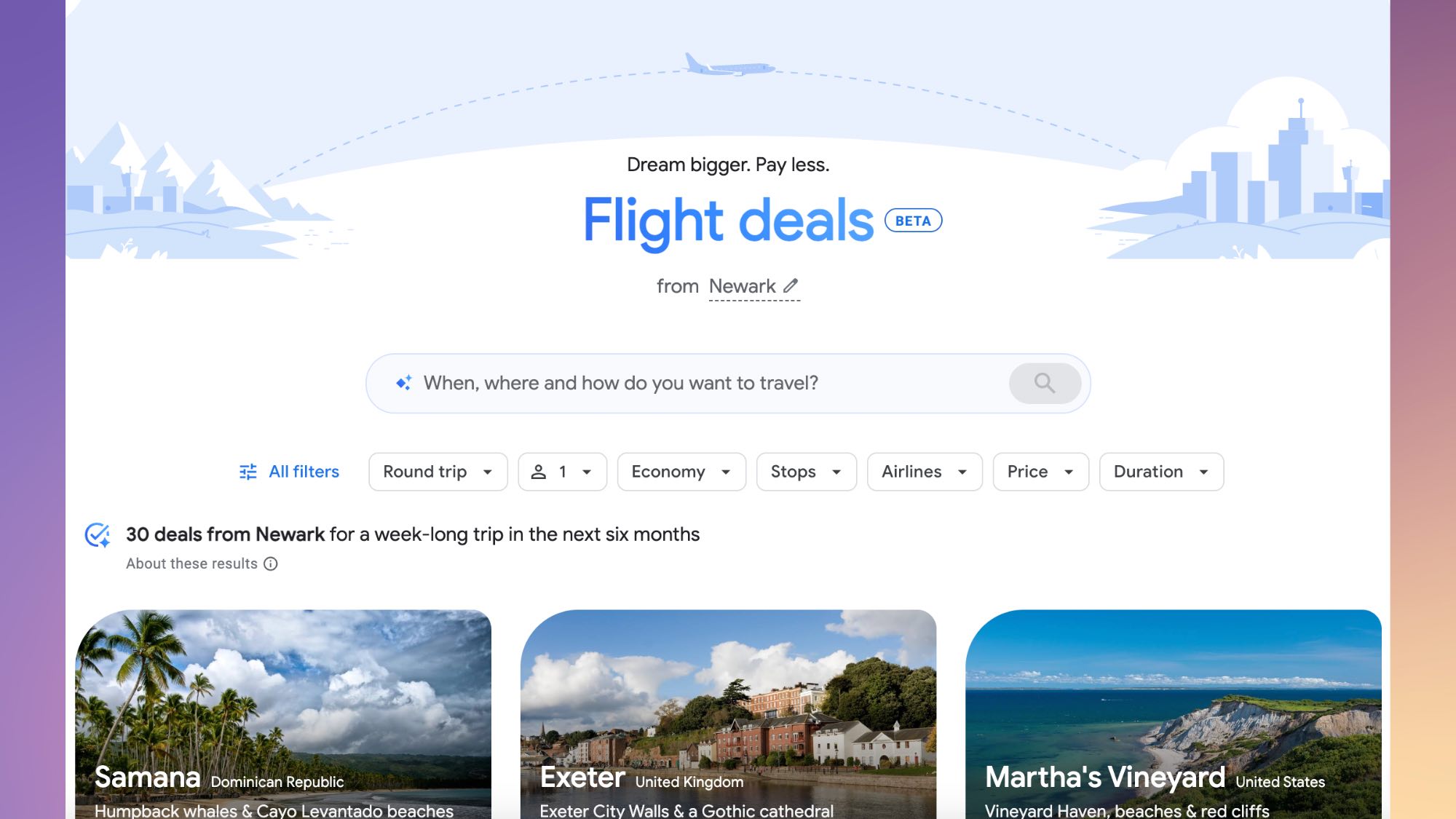 Google Flight Deals website 