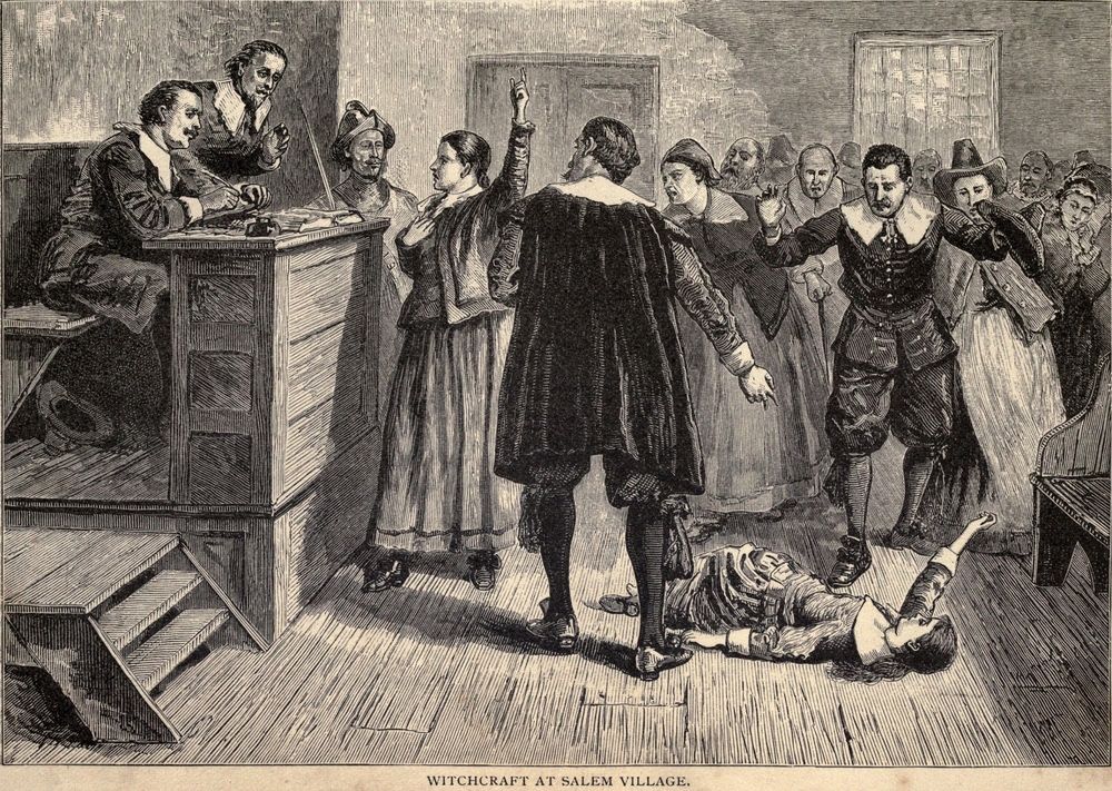 A scene from the Salem witch trials.