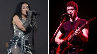 Left-Charli XCX performs at Roskilde Festival 2024 on July 05, 2024 in Roskilde, Denmark; Right-Lou Reed on electric guitar, performs onstage during the 'New Sensations' tour at the Beacon Theatre, New York, New York, October 17, 1984