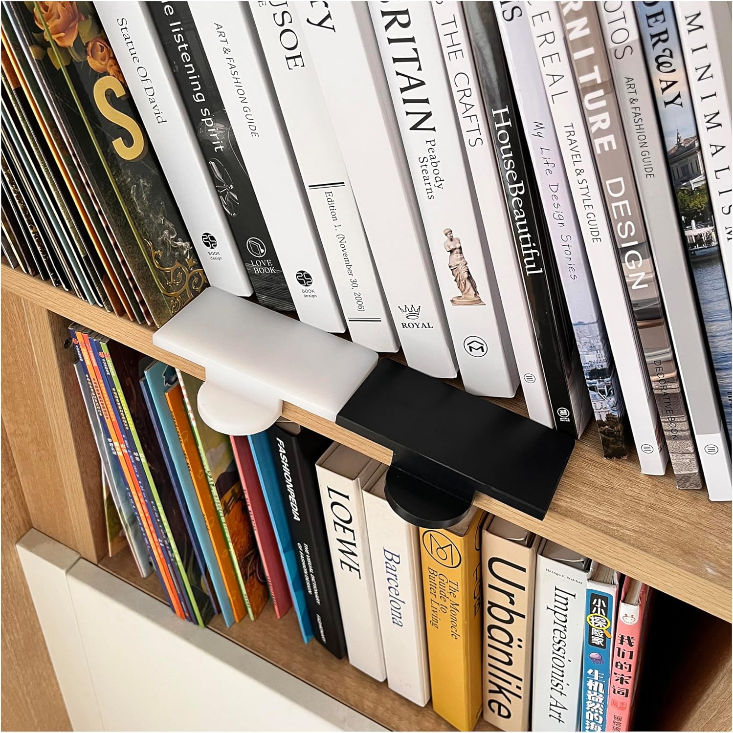Gyoffull Bookshelf Organizer Tool - Spirit Level for Aligning Books, Plastic Bookend, Shelf Guide for Home Office Library, Stopper, Desktop Organizer (black)