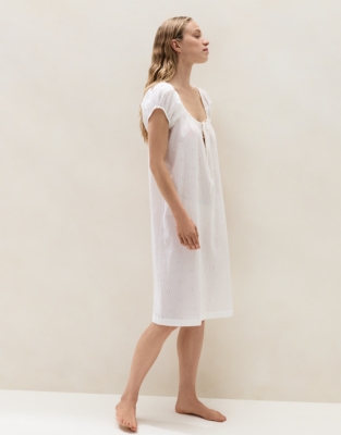 Organic Cotton Oversized Broderie Nightie | the White Company