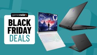 Gaming laptops on a blue background with Black Friday deals badge