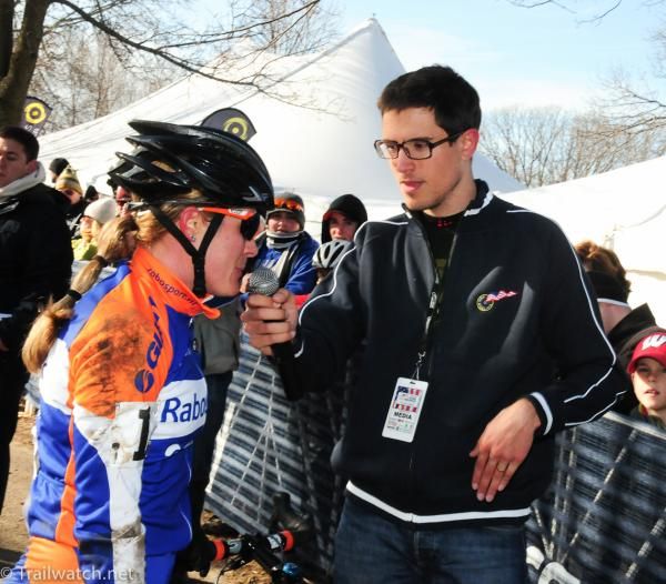 Katie Compton (Rabobank-Giant) being interviewed after the race