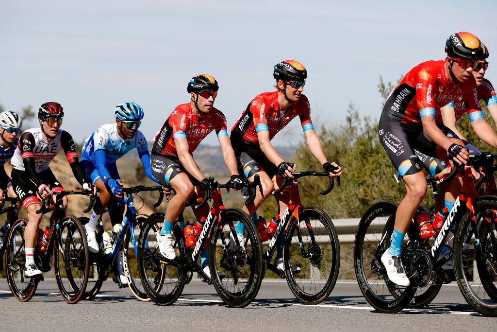 IZNAJAR SPAIN FEBRUARY 16 LR Jan Polanc of Slovenia and UAE Team Emirates Tsgabu Gebremaryam Grmay of Ethiopia and Team BikeExchange Jayco Mikel Landa Meana of Spain and Jack Haig of Australia and Team Bahrain Victorious compete during the 68th Vuelta A Andalucia Ruta Del Sol 2022 Stage 1 a 2007km at stage from Ubrique to Iznjar 514m 68RdS on February 16 2022 in Iznjar Spain Photo by Bas CzerwinskiGetty Images