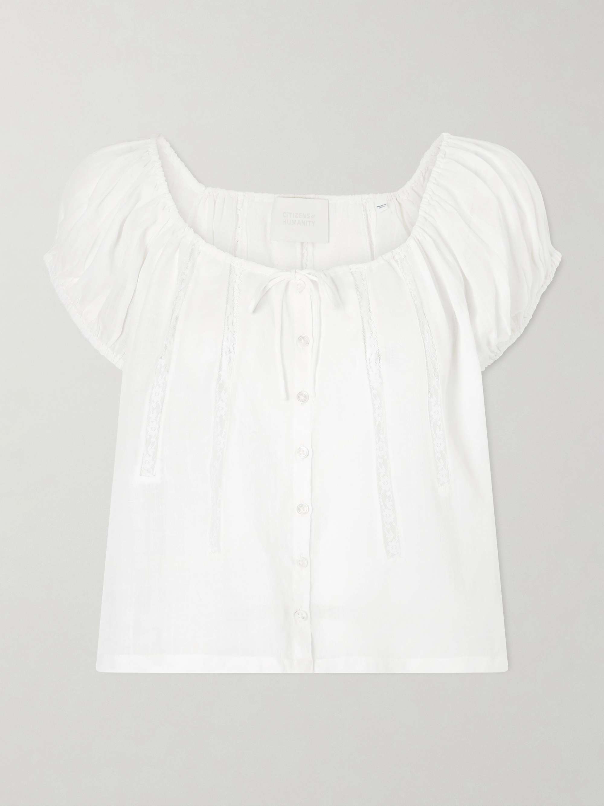 Tatev Tie-Detailed Lace-Trimmed Ramie Blouse