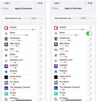 To use Immediate Delivery and Scheduled Summary in iOS 15, choose Apps in Summary, then toggle on/off each app