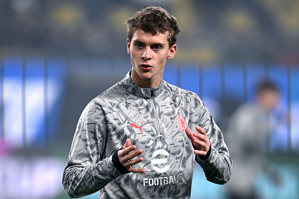 RIYADH, SAUDI ARABIA - DECEMBER 18: Maximilian Ibrahimovic during warm op of the Supercoppa Italiana semifinal match between SSC Napoli and AC Milan at King Saud University Stadium on December 18, 2025 in Riyadh, Saudi Arabia. (Photo by Image Photo Agency/Getty Images)