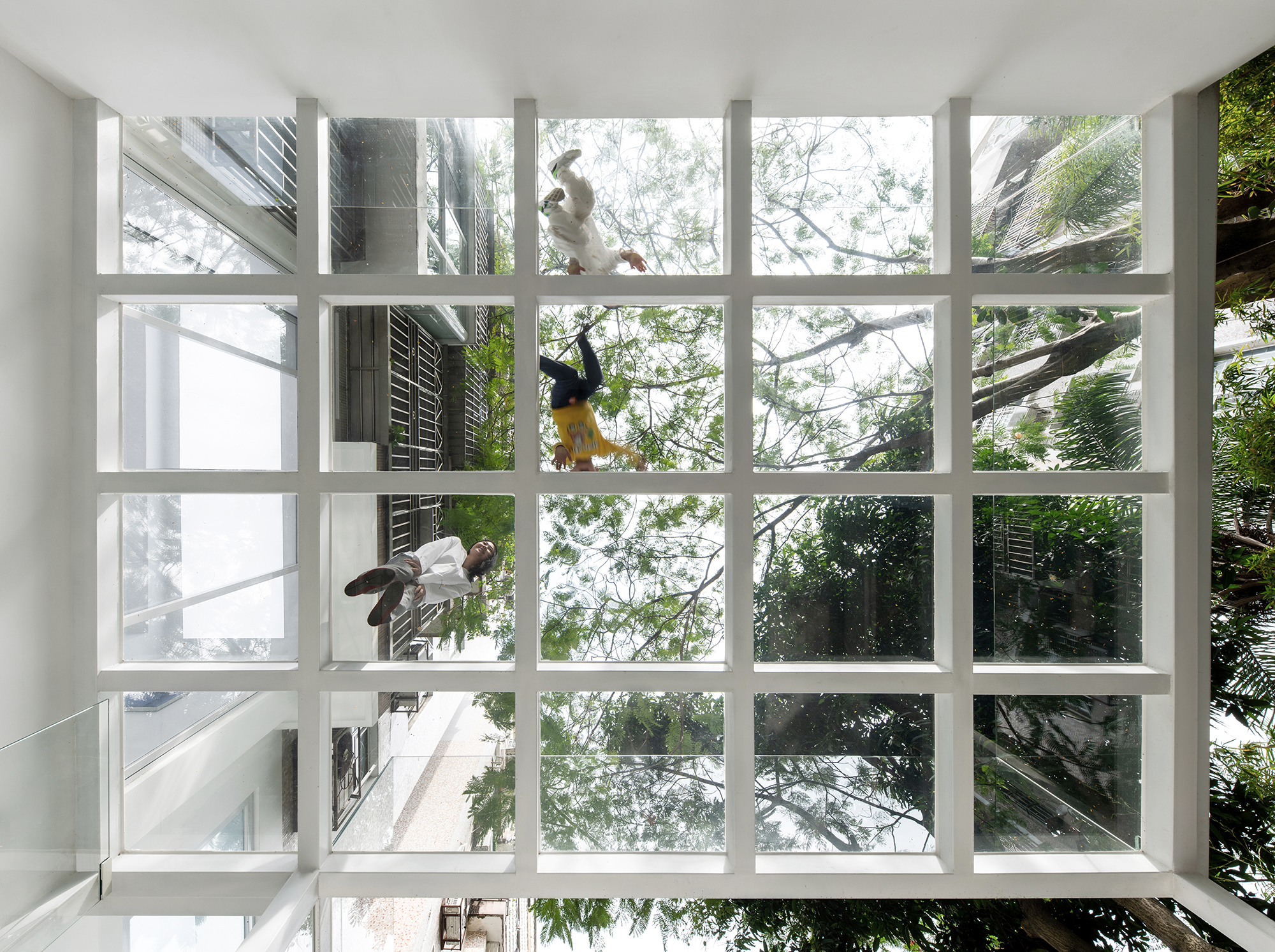 KennaXu Gallery looking up towards the glass feature ceiling