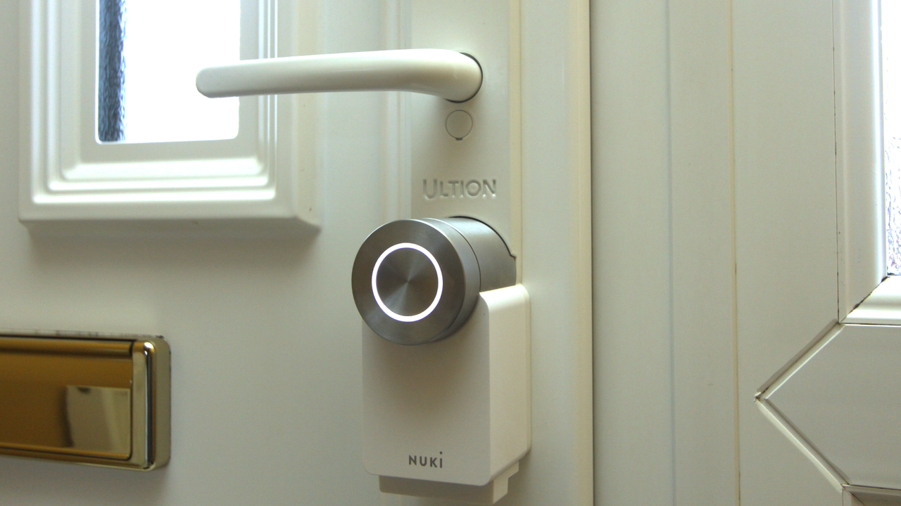 Ultion Nuki Plus smart lock fitted on a front door