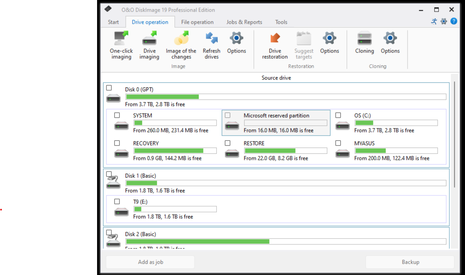 The O&O DiskImage drive operation screen.