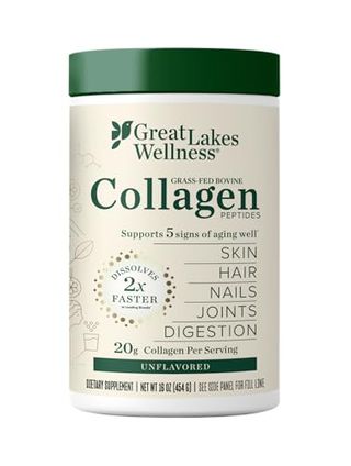 Great Lakes Wellness Collagen Peptides Powder for Skin, Hair, Nails, Joints 
Digestion - Unflavored - Quick Dissolve Hydrolyzed, Non-Gmo, Keto, Kosher - 16oz - Packaging May Vary