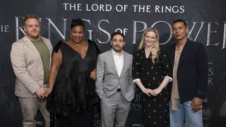Some of the cast members of The Rings of Power at a New York press event