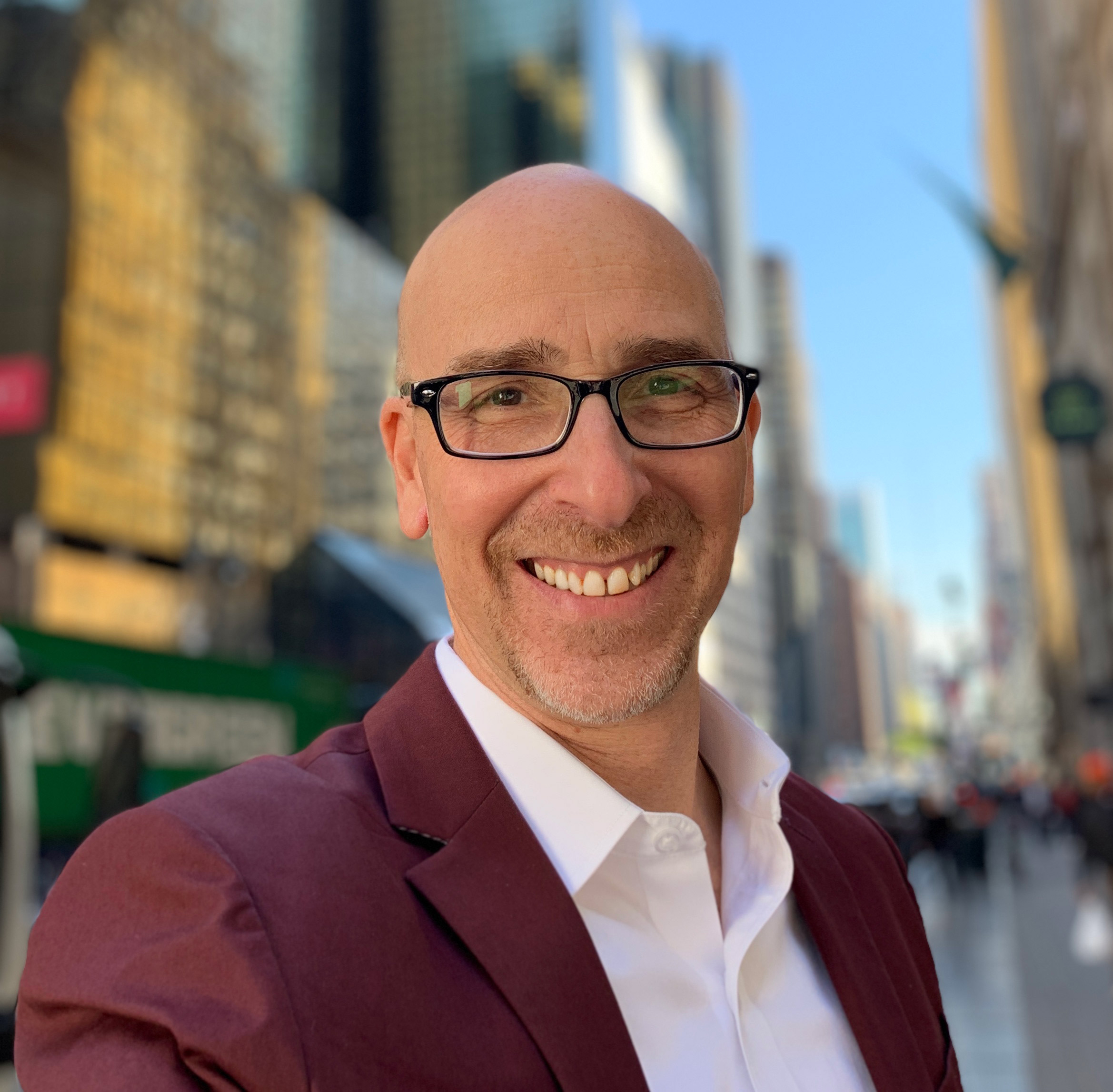 Lance in front of downtown New York.