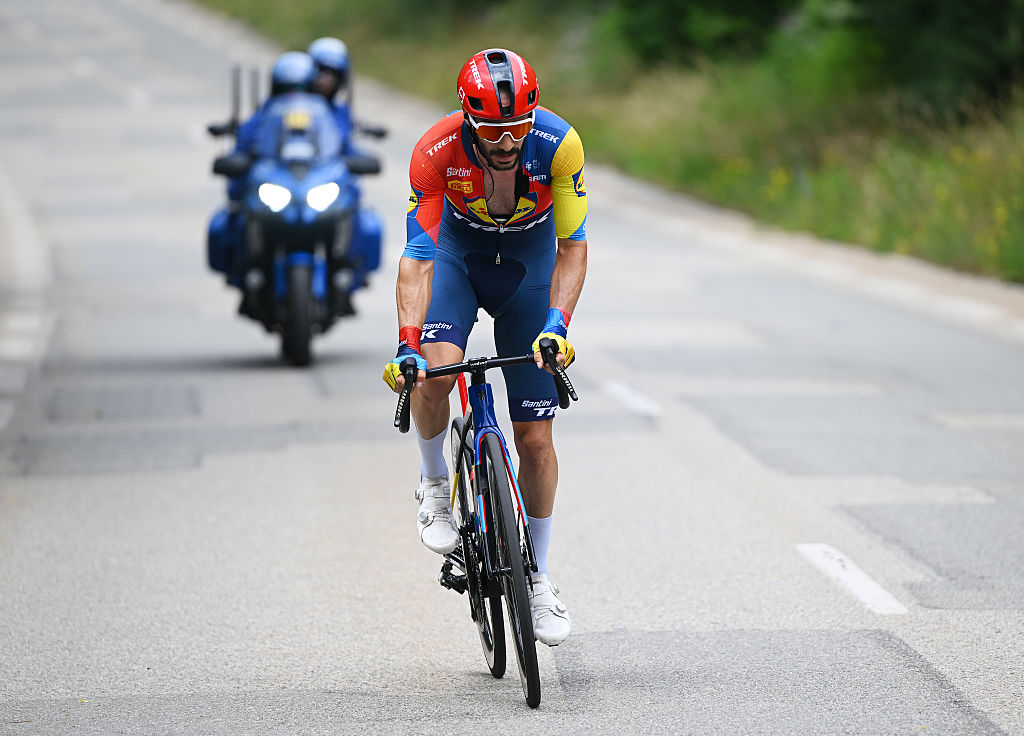 PLATEAU DU MONT-CENIS, FRANCE - JUNE 15: Julien Bernard of France and Team Lidl - Trek competes in the chase group during the 77th Criterium du Dauphine 2025, Stage 8 a 133.3km stage from Val-d'Arc to Plateau du Mont-Cenis 2095m / #UCIWT / on June 15, 2025 in Plateau du Mont-Cenis, France.