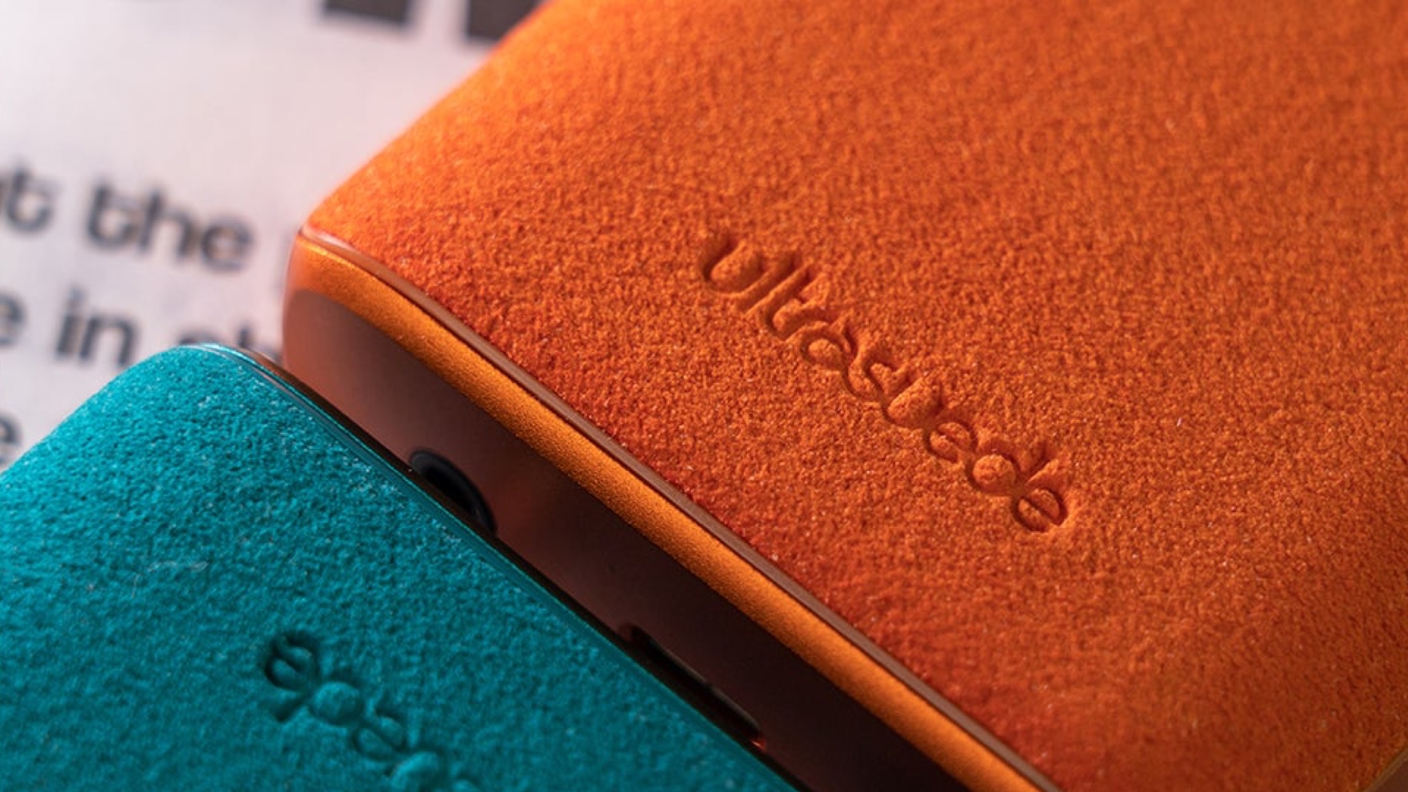 A close up of the ultrasuede back of the HiBy R3Pro II music player