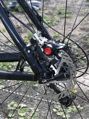 Rear dropouts, disc mounts and tube reinforcements are bonded and riveted in place.