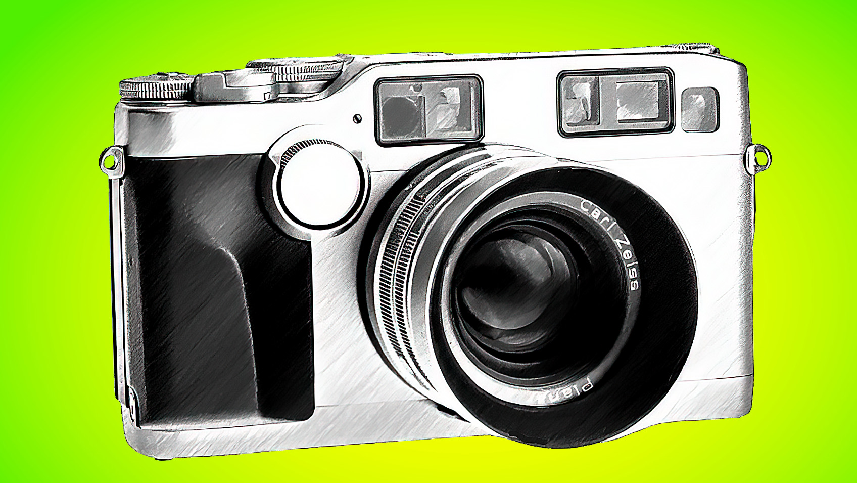 Line drawing of Contax G2 camera