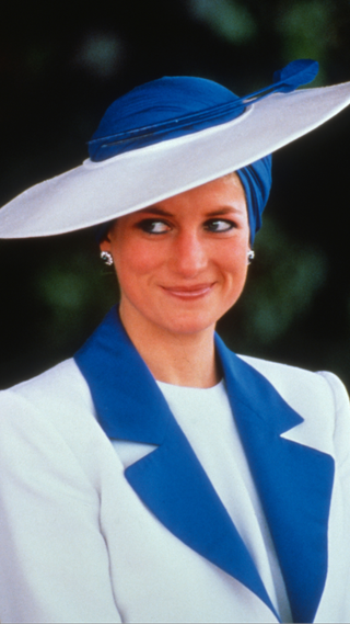 Princess Diana in a blue turban hat