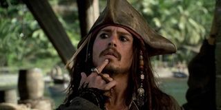 Johnny Depp as Captain jack Sparrow looking confused in Pirates of the Caribbean Curse of the Black