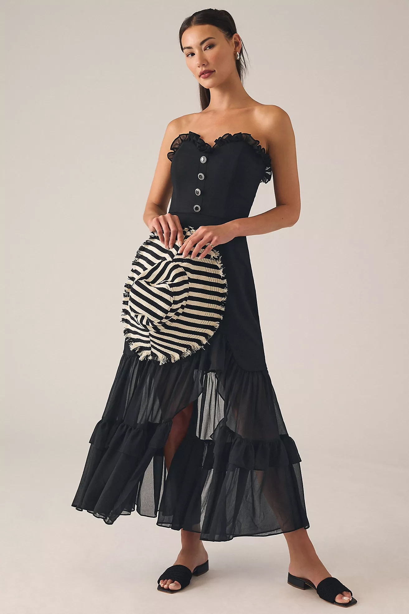 Hutch Strapless Tiered Ruffle Side-Slit Dress