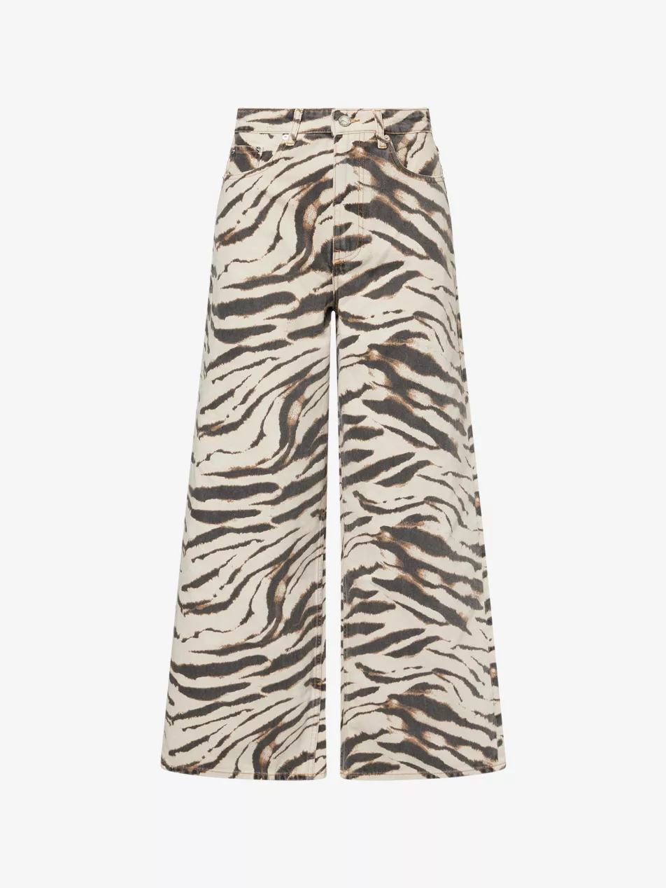 Lari Zebra-Print Wide-Leg Cotton Denim Jeans - 24