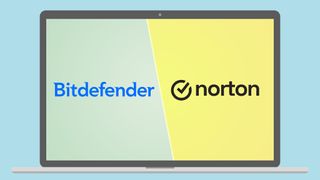 Bitdefender and Norton logo split a computer screen