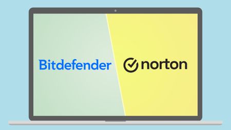 Bitdefender and Norton logo split a computer screen