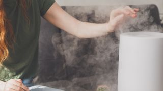 A woman reaching for a humidifier