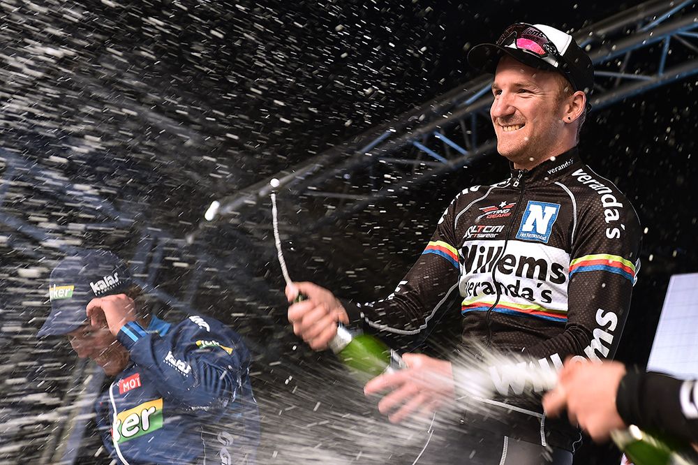 Timothy Dupont (Veranda's Willems) celebrates his win in Nokere Koerse