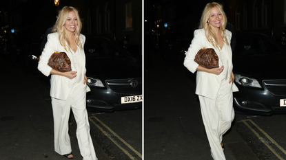 Sienna Miller is seen leaving Louie restaurant on October 29, 2024 in London, England