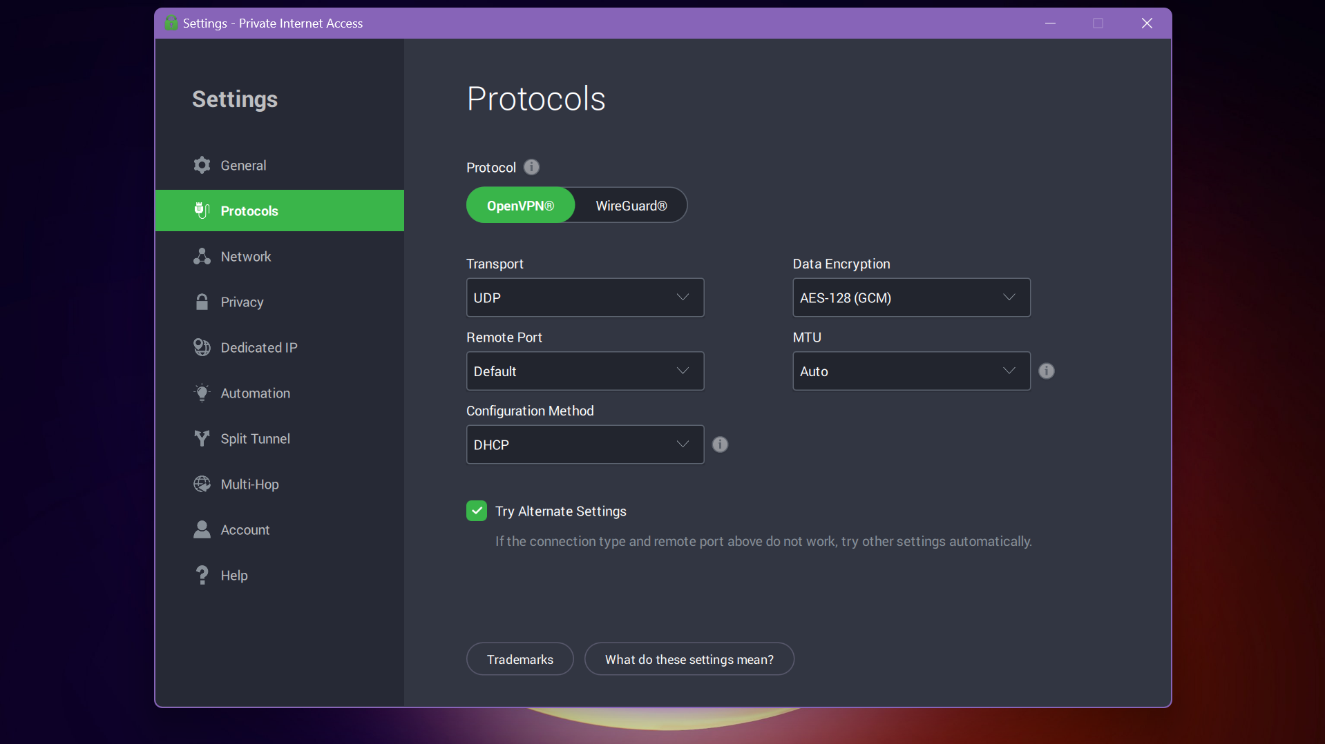 PIA desktop screenshots