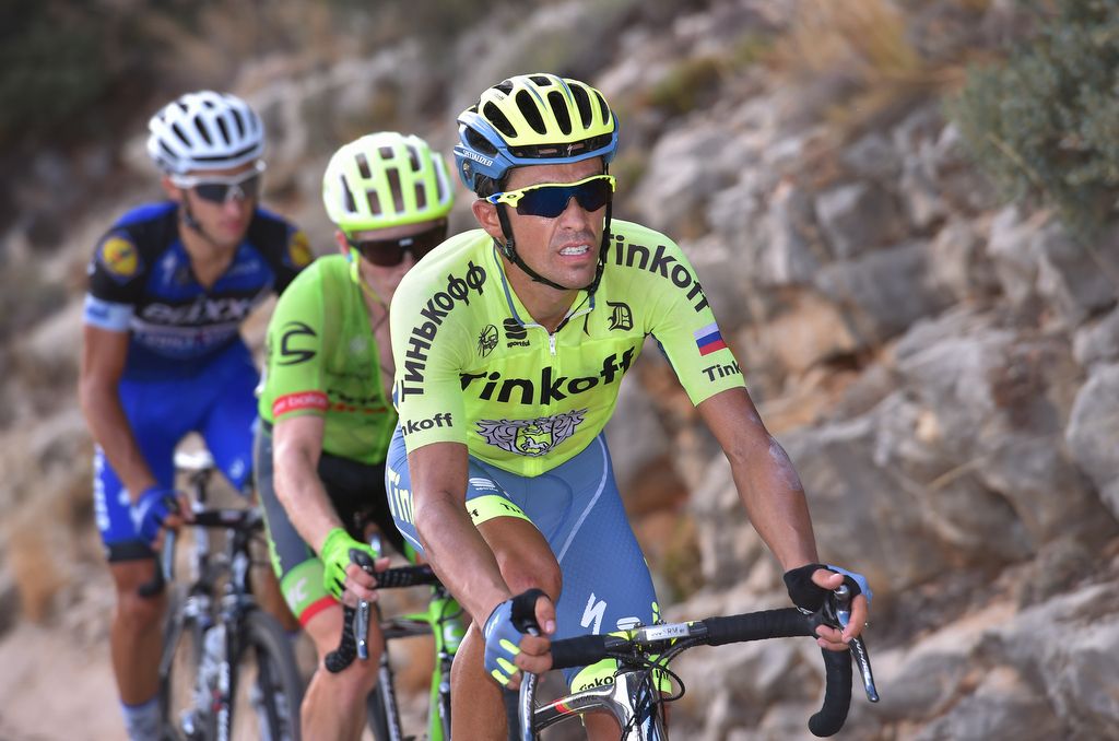 Alberto Contador tries to hold onto his podium position