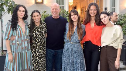 Rumer Willis, Demi Moore, Bruce Willis, Scout Willis, Emma Heming Willis and Tallulah Willis attend Demi Moore's 'Inside Out' Book Party on September 23, 2019 in Los Angeles, California. 