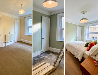 Three images of a bedroom being remodelled